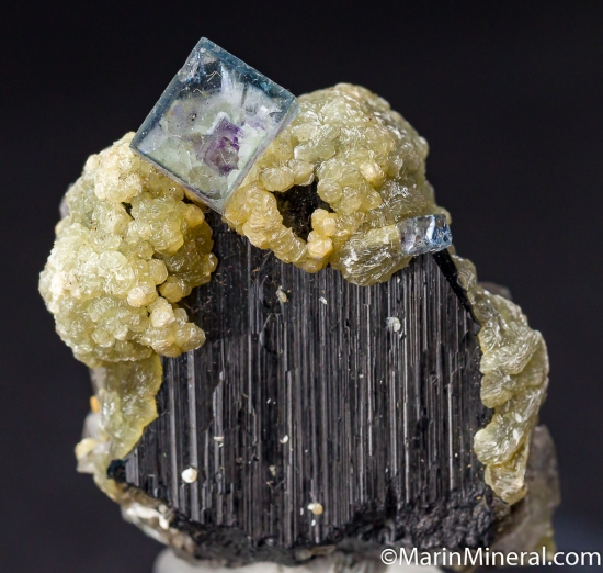 Fluorite, Arsenopyrite on Ferberite from Yaogangxian Mine, Hunan Prov., china [db_pics/pics/CH102a.jpg]