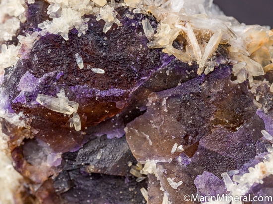 Calcite, Barite on Fluorite from Minerva Mine, Cave-in-Rock, Hardin Co., Illinois, USA [db_pics/pics/CT604g.jpg]