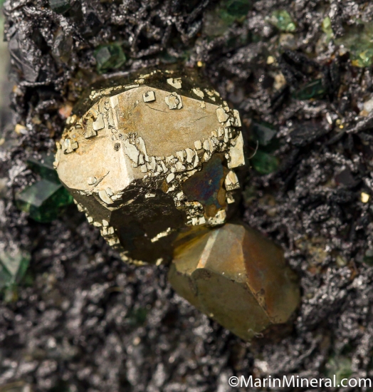 Tsavorite, Pyrite on Graphite from Merelani Hills, Arusha, Tanzania [db_pics/pics/D576d.jpg]