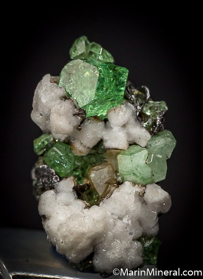 Tsavorite, Diopside, Calcite on Graphite from Merelani Hills, Arusha, Tanzania [db_pics/pics/J498a.jpg]