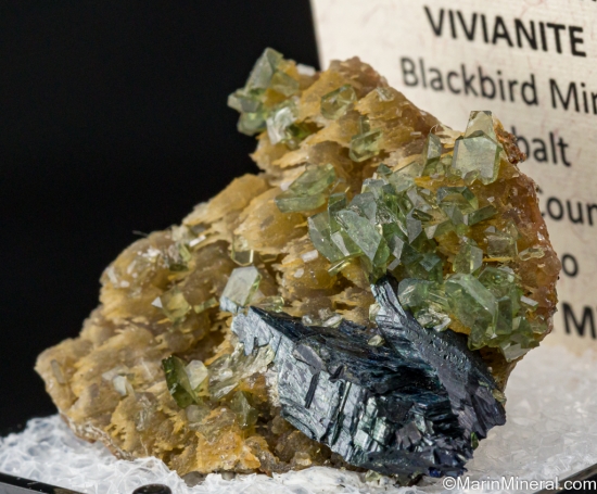 Ludlamite and Vivianite on Siderite from Blackbird Mine, Lemhi Co., Idaho, USA [db_pics/pics/LL746b.jpg]