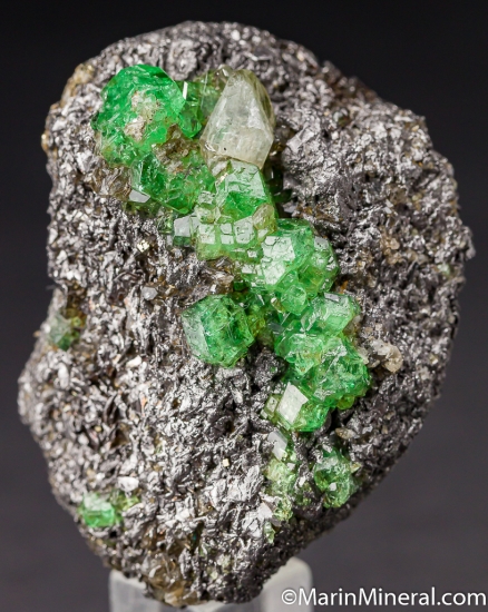 Tsavorite, Diopside, on Graphite from Merelani Hills, Arusha, Tanzania [db_pics/pics/M375a.jpg]