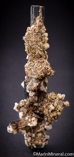 Zircon crystals on/after Siderite with Orthoclase, Quartz, and Aegirine from Mt. Malosa, Zomba, Southern Region, Malawi [db_pics/pics/SM558b.jpg]