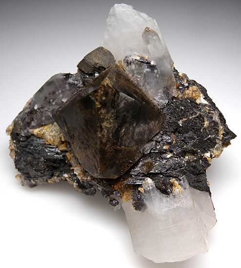 Scheelite on Ferberite, Quartz from Yaogangxian Mine, Yizhang Co., Hunan Prov., China [db_pics/pics/a253a.jpg]