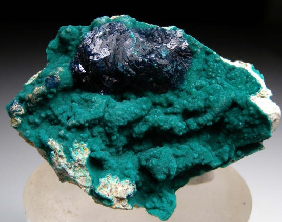 Veszelyite on Zincolibethenite from Palabanda quarries, Mfouati, Bouenza Department, Republic of the Congo [db_pics/pics/au803a.jpg]