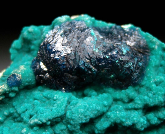 Veszelyite on Zincolibethenite from Palabanda quarries, Mfouati, Bouenza Department, Republic of the Congo [db_pics/pics/au803d.jpg]