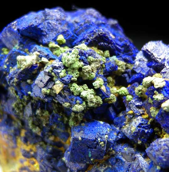 Malachite after Cuprite on Azurite from Blue Mine, Chessy, Rhone-Alpes, France [db_pics/pics/e664c.jpg]