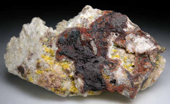 Mimetite, Malachite on Dolomite from Tsumeb, Namibia [db_pics/pics/p279b.jpg]