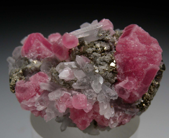 Rhodochrosite, Quartz on Pyrite from Santa Rita Mine, Morococha District, Yauli Province, Junín, Peru [db_pics/pics/p444d.jpg]