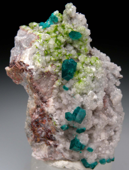 Dioptase, Duftite on Dolomite from Tsumeb, Namibia [db_pics/pics/r542a.jpg]