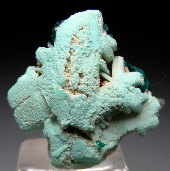 Dioptase on Chrysocolla over Cerussite from Sanda Mine, Mindouli, Congo [db_pics/pics/t601a.jpg]