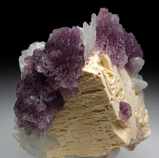 Lepidolite, Albite on Orthoclase from Himalaya Mine, Mesa Grande, San Diego Co., California [db_pics/pics/us126b.jpg]